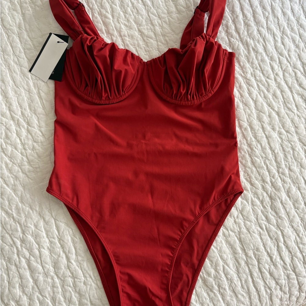 Faithfull the Brand Red One Piece Swimsuit with Bustier Design
